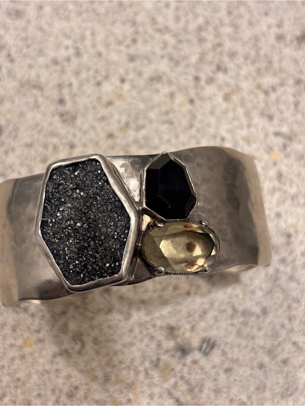 Silpada Handcrafted Silver Cuff Bracelet with Black Druzy and Smoky Gem - Picture 3 of 6